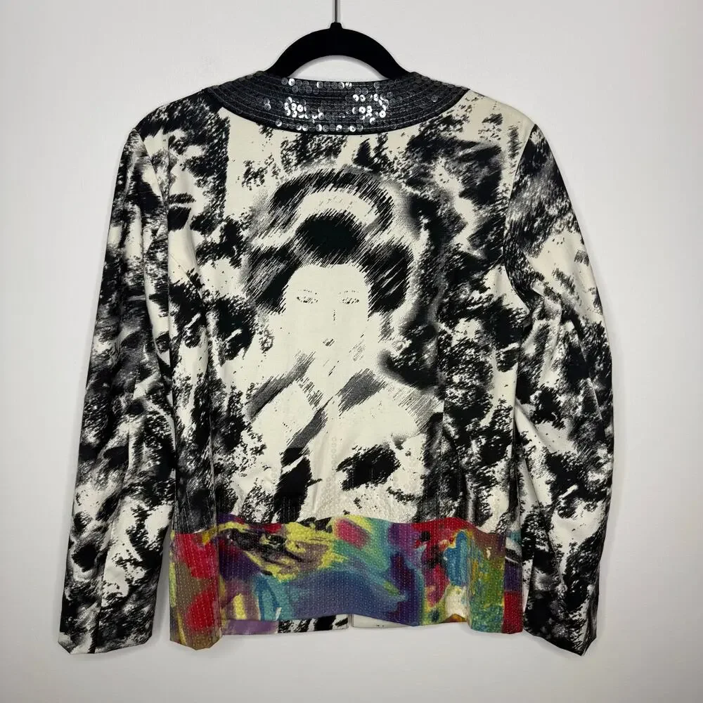 Chico's Womens Black and White Sequin Geisha Jacket Size 0 (Small) - Picture 2 of 6